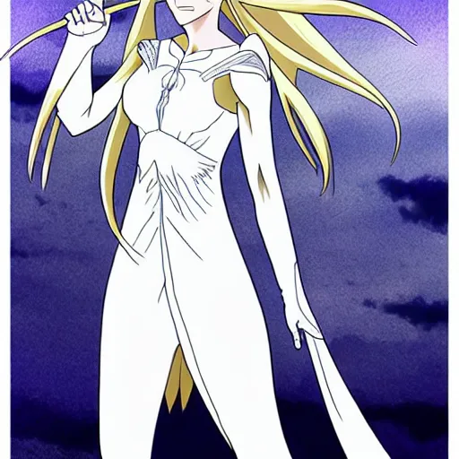 Image similar to cate blanchett as galadriel in anime style