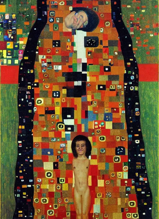 Image similar to bill gates, patron saint of health, gustave klimt,