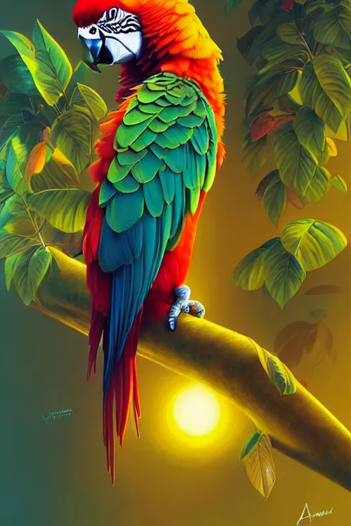 Image similar to Alluring parrot in solarpunk by Artgerm and WLOP