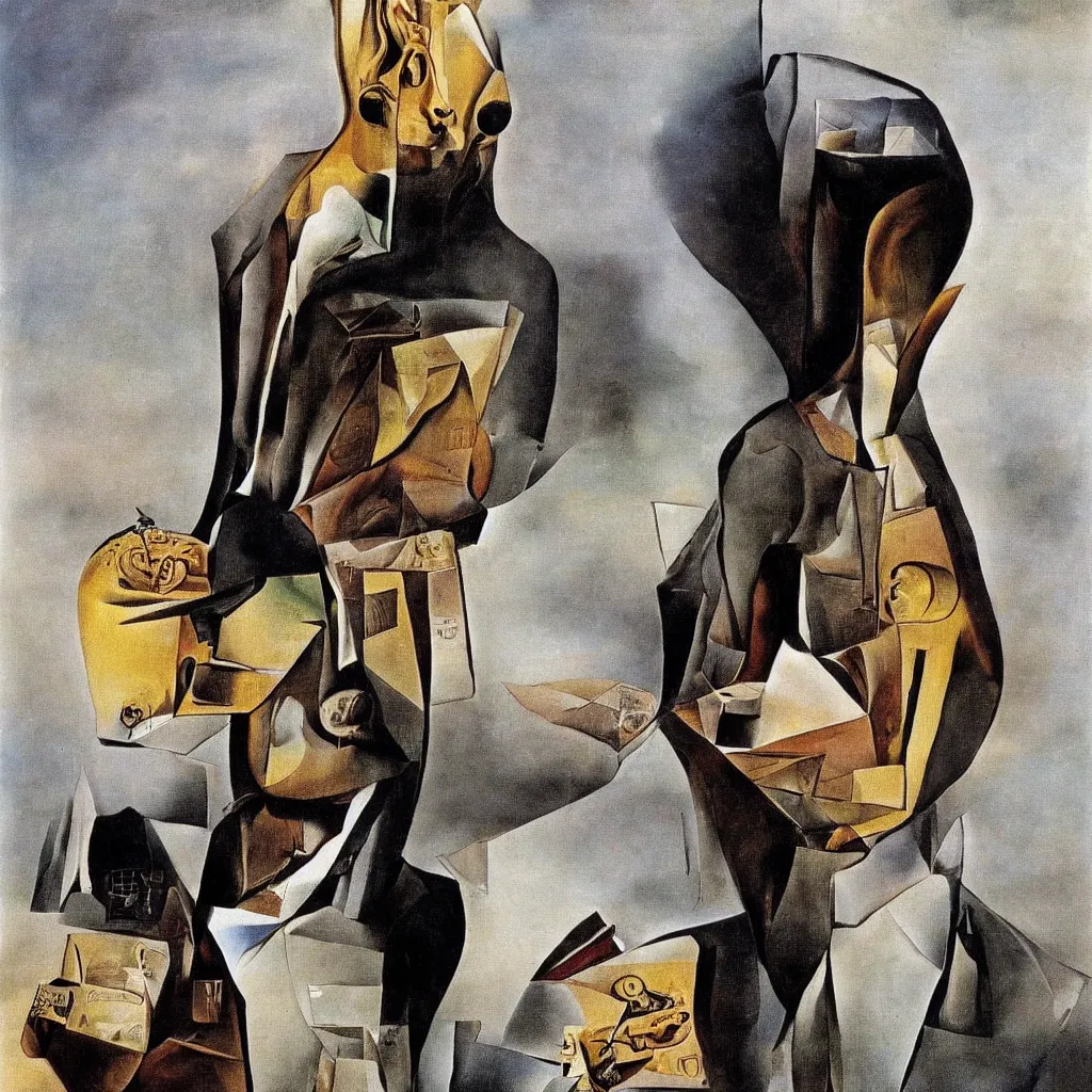 Image similar to Man in a business suit with a bag covering his head, by Salvador Dali