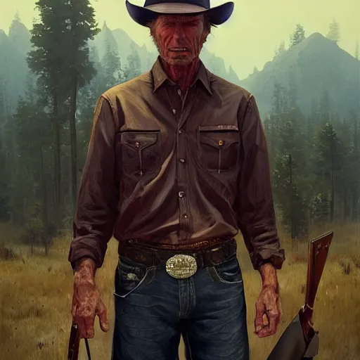 Prompt: highly detailed portrait clint eastwood of cowboy in gta v stephen bliss unreal engine fantasy art by greg rutkowski loish rhads ferdinand knab ma