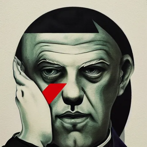 Prompt: Aleister Crowley picture by Sachin Teng, asymmetrical, dark vibes, Realistic Painting , Organic painting, Matte Painting, geometric, magical, Occult, Raphael Hopper, Rene Magritte, shapes, hard edges, graffiti, street art:2 by Sachin Teng:4