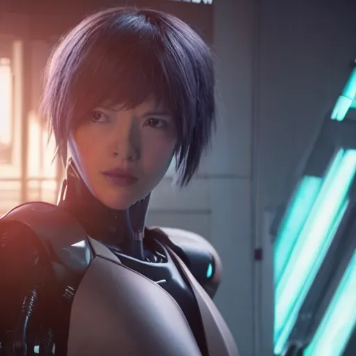 Prompt: film still of a female cyborg in new ghost in the shell sequel, cinematic lighting, high resolution, 4 k - w 6 4 0