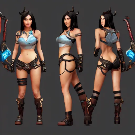 Prompt: character sheet of Megan Fox as a character in the game League of Legends, with a background based on the game League of Legends, 3d render, octane render, iRay, ray tracing, realistic, highly detailed, trending on artstation, 4k, cgsociety, unreal engine 5, redshift render, blender cycles, behance, cg