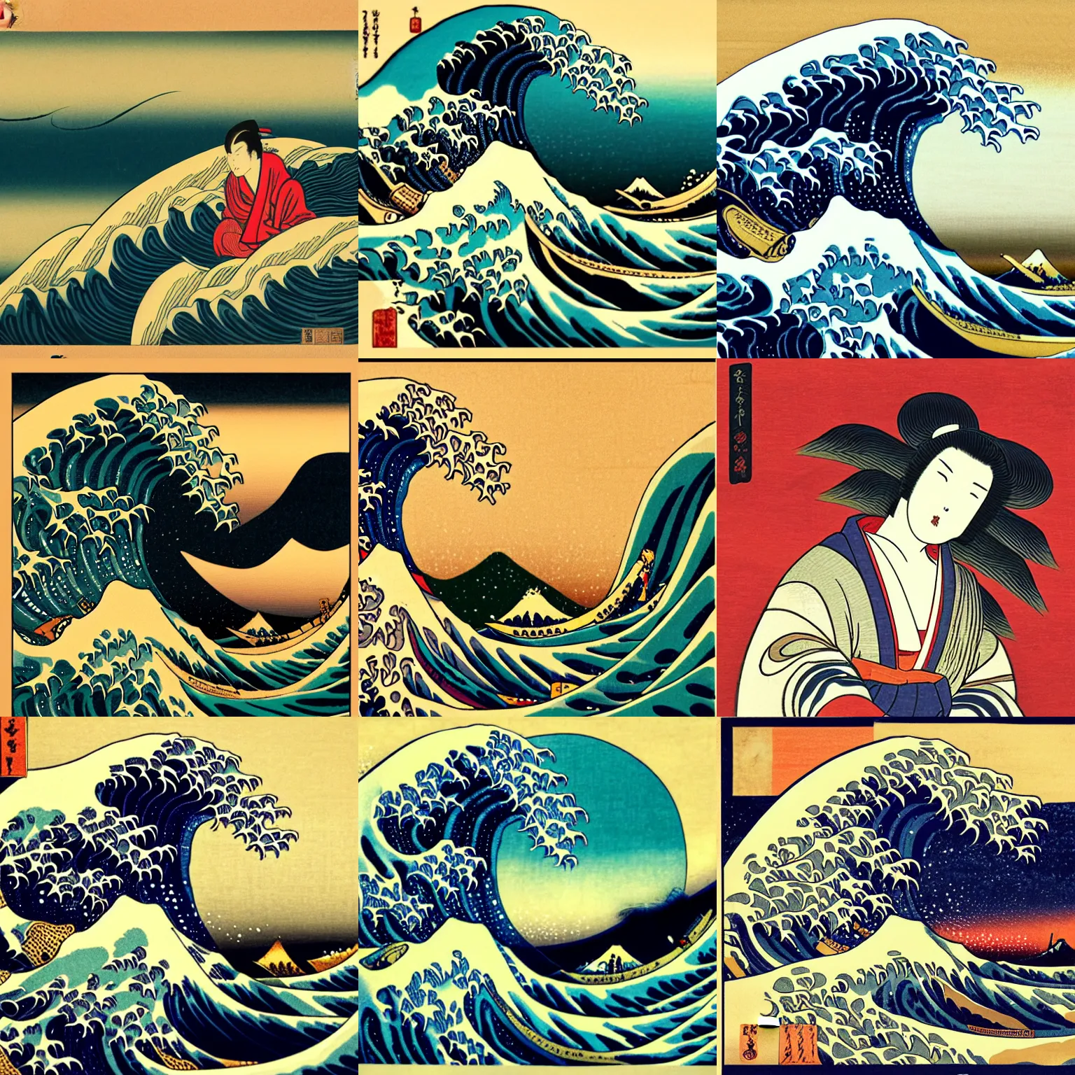 Prompt: the wave ukiyo - e style, artstation