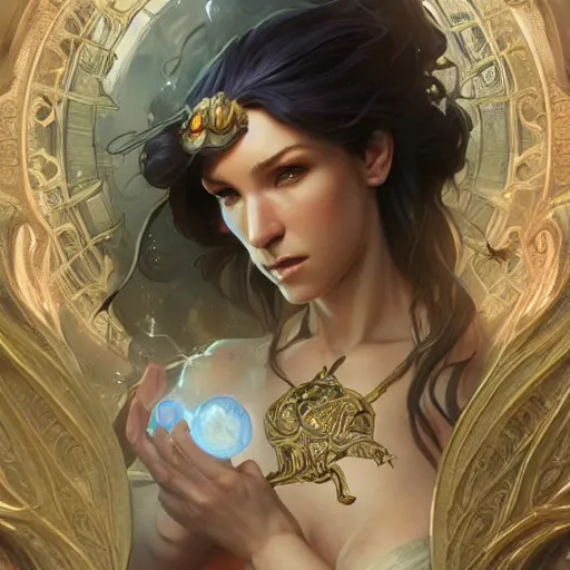 Image similar to Wow, D&D, fantasy, intricate, elegant, highly detailed, digital painting, artstation, concept art, matte, sharp focus, illustration, hearthstone, art by Artgerm and Greg Rutkowski and Alphonse Mucha