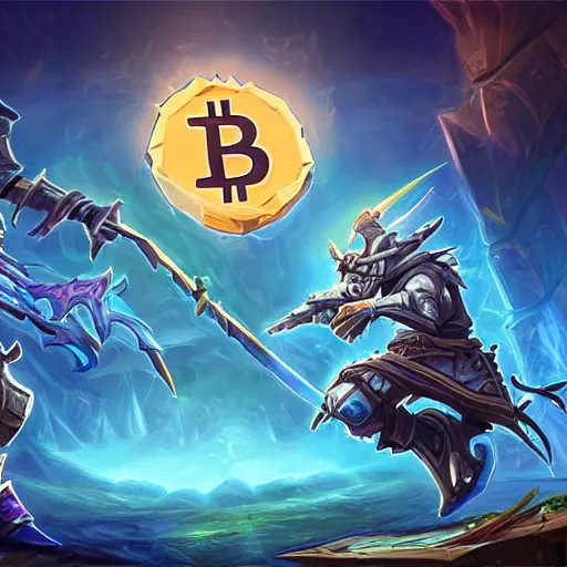 Prompt: bitcoin sword, hearthstone art style, epic fantasy style art, fantasy epic digital art, epic fantasy card game art