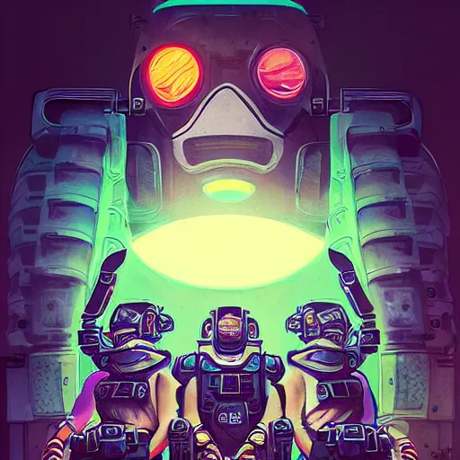 Prompt: Lofi vaporwave cyberpunk sci-fi cyberpunk tank crew, Pixar style, Tristan Eaton, Stanley Artgerm, Tom Bagshaw