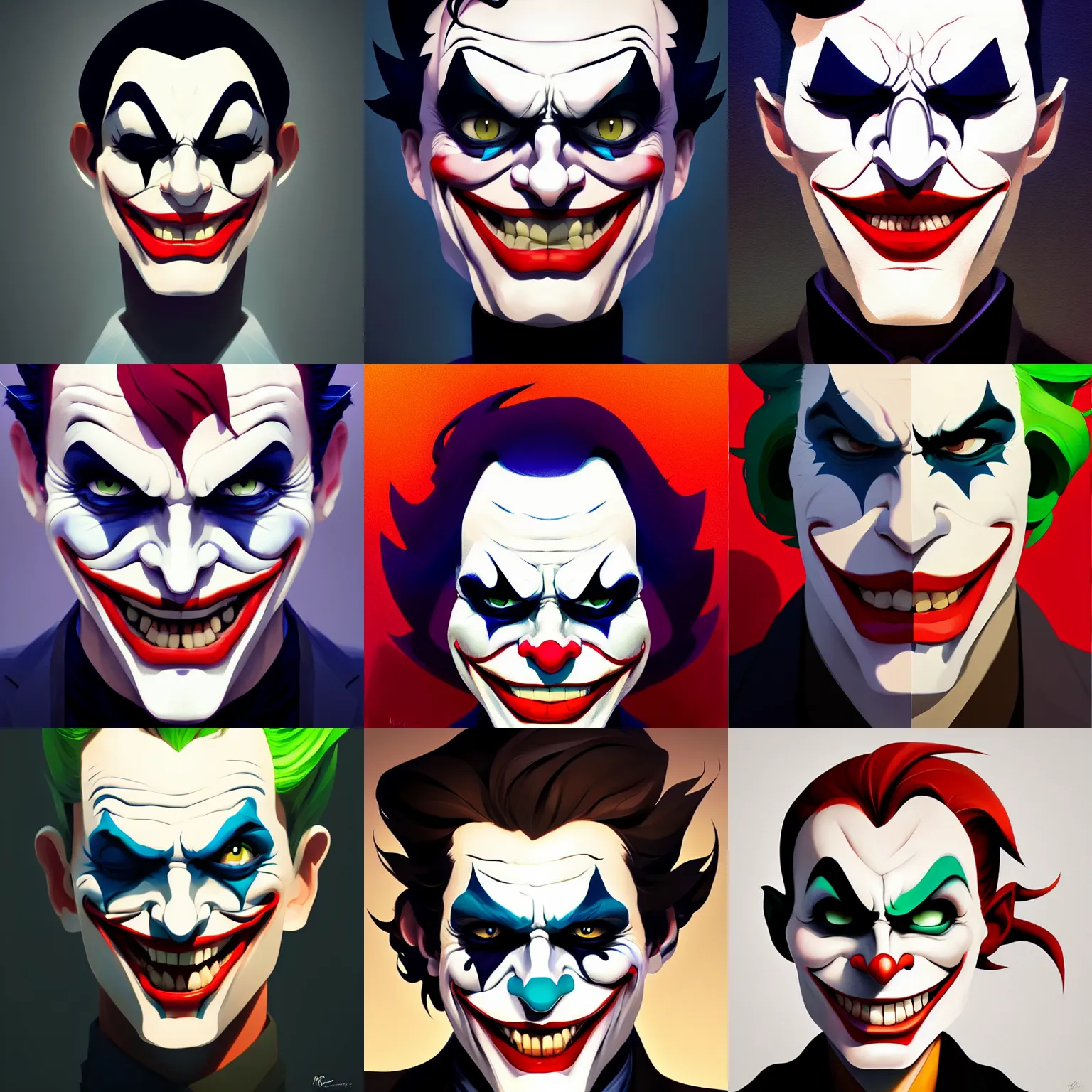 Prompt: face icon stylized minimalist joker, loftis, cory behance hd by jesper ejsing, by rhads, makoto shinkai and lois van baarle, ilya kuvshinov, rossdraws global illumination