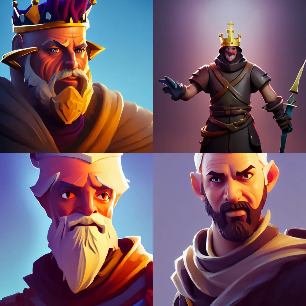 Prompt: medieval old king, stylized minimalist fortnite character, cory behance hd by jesper ejsing, by rhads, makoto shinkai and lois van baarle, ilya kuvshinov, rossdraws global illumination