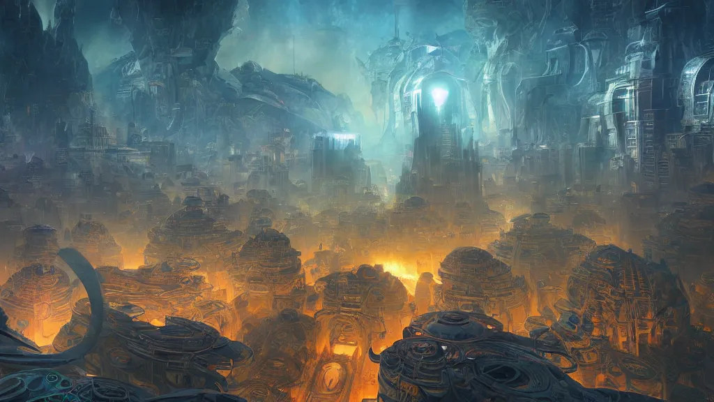 Prompt: a colorful alien city, burning halo, sacred geometry, intricate artwork by Tyler Edlin and Moebius and Giger, greg rutkowski, very coherent symmetrical artwork, cinematic, hyper realism, high detail, octane render, unreal engine, 8k, Smooth gradients, High contrast, depth of field by Jacek Yerka, Mariusz Lewandowski