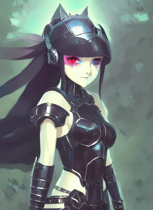 Image similar to portrait of cute goth girl in cyber armor, warhammer, illustration concept art anime key visual trending pixiv fanbox by wlop and greg rutkowski and makoto shinkai and studio ghibli