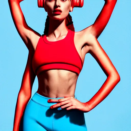 Prompt: Marge Simpson wearing crop red gym top, cropped red yoga short, V magazine editorial by Mario Testino, masterwork