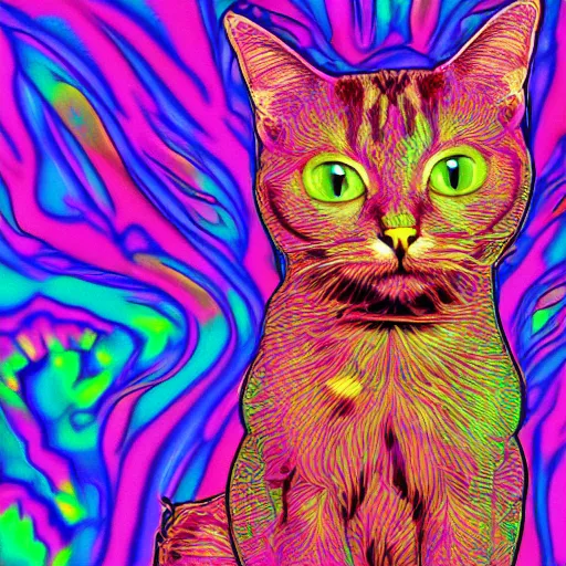 Prompt: a cat undergoing a psychedelic experience, digital art
