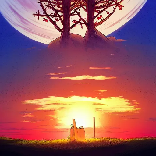 Image similar to sunset in the desert, fantasy art, illustration, animated film, by studio ghibli
