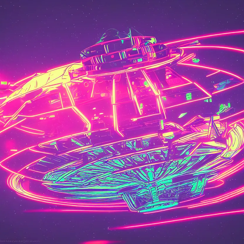 Image similar to a ufo with neon lines, epic retrowave art, trending on art station