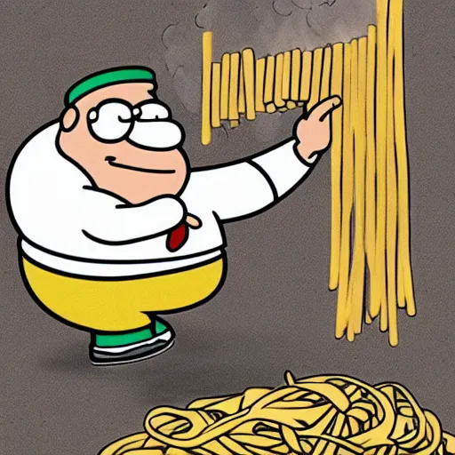 Image similar to Peter Griffin throwing pasta at Brian Griffin