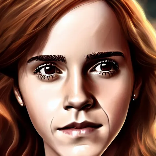 Image similar to emma watson as hermione granger. happy. cheerful. western. closeup. fantasy. intricate elegant. highly detailed. digital painting. artstation. concept art.