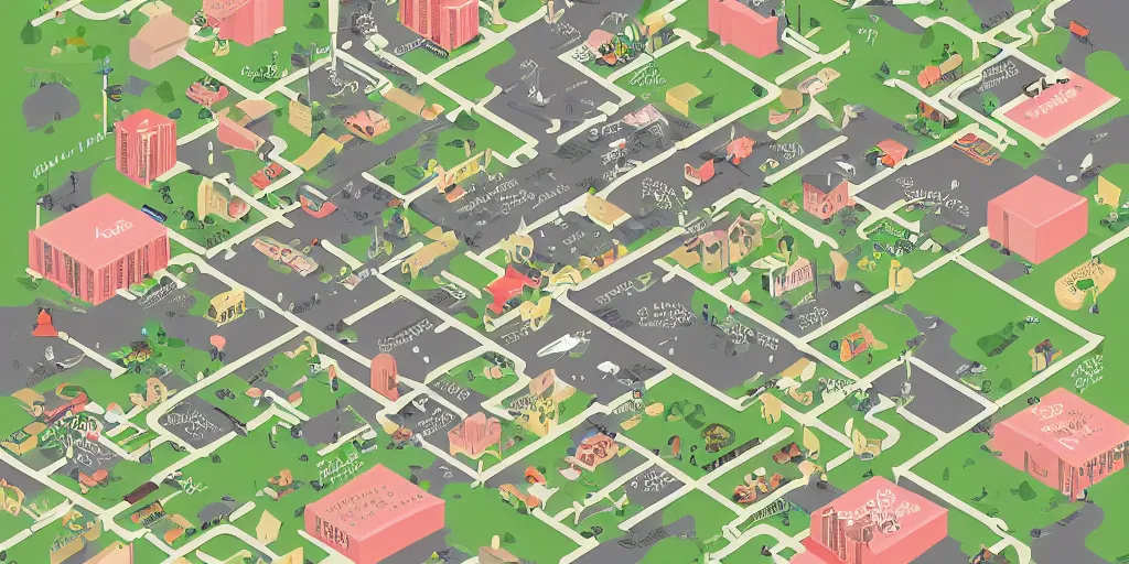 Image similar to getting ready for work map axonometric pastel infographic by Wes Anderson