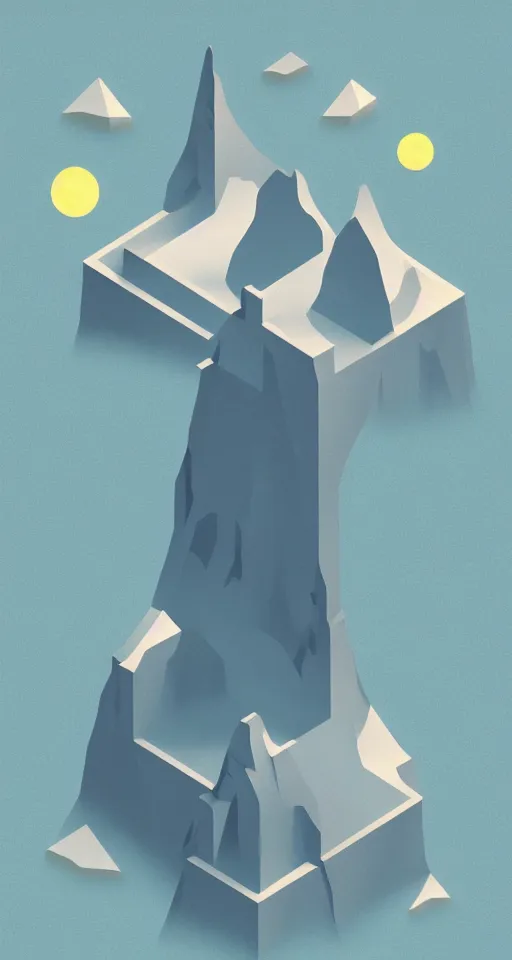 Prompt: geometric design minimalist isometric mountain with full moon behind the top, trending on artstation, cute digital art, monument valley