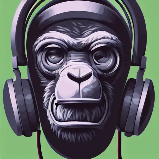 Image similar to a detailed portrait of a cyber punk ape wearing headphones, 8 k