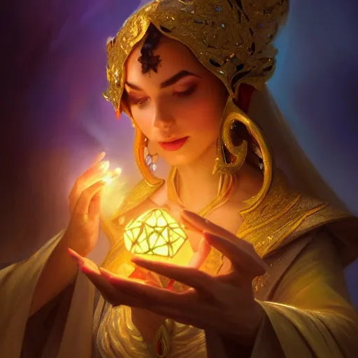 Image similar to magic lamp, closeup, D&D, fantasy, intricate, elegant, highly detailed, digital painting, artstation, concept art, matte, sharp focus, illustration, hearthstone, art by Artgerm and Greg Rutkowski and Alphonse Mucha