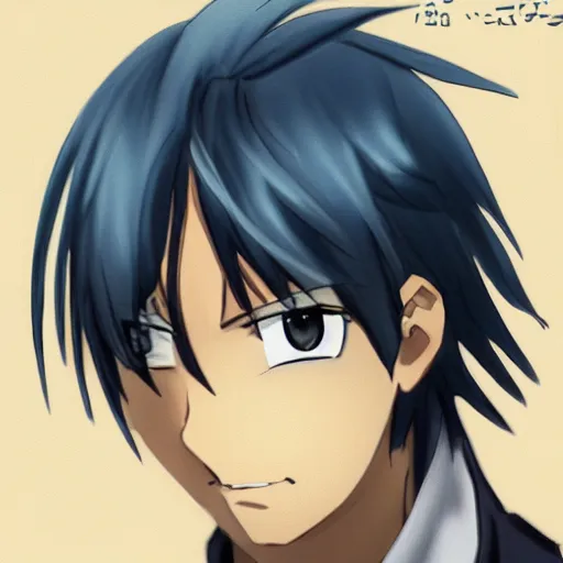 Prompt: Anime concept art of a man with navy blue hair