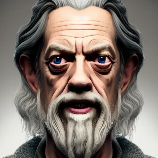 Image similar to portrait of Steve buscemi as Gandalf. intricate artwork. octane render, trending on artstation, very coherent symmetrical artwork. Peter Jackson, lord of the rings, return of the king. cinematic, high detail, photography, 8k, iridescent accents