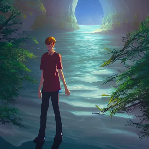 Prompt: james sawyer ford from lost, island background, ambient lighting, 4k, anime key visual, lois van baarle, ilya kuvshinov, rossdraws, artstation