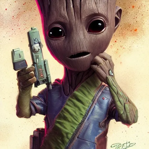 Image similar to i am baby groot by greg rutkowski