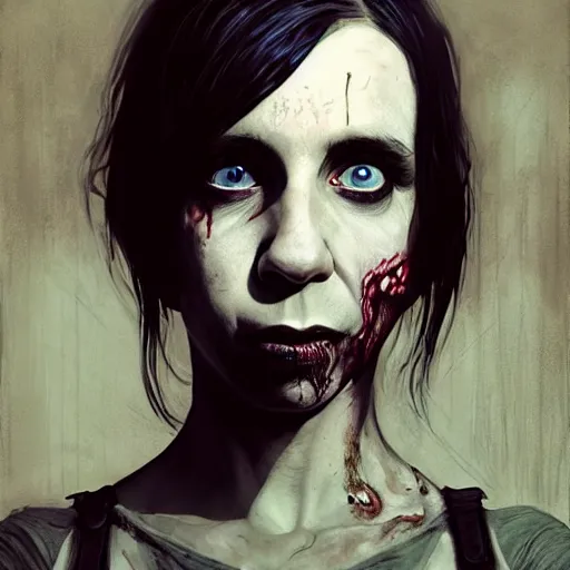 Image similar to young pj harvey as a zombie, 7 days to die zombie, realistic proportions, fine art, award winning, intricate, elegant, sharp focus, cinematic lighting, digital painting, 8 k concept art, art by brom, art by guweiz and z. w. gu, art by michael hussar, 8 k