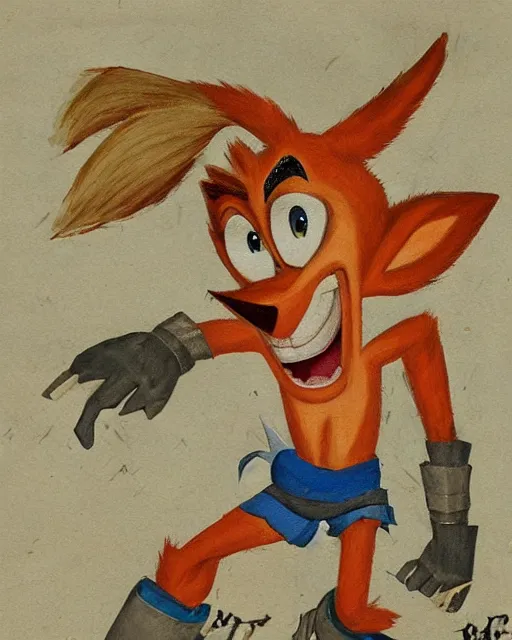 Prompt: a manuscript painting of Crash Bandicoot in the style of the Rochester Bestiary, Ashmole Bestiary