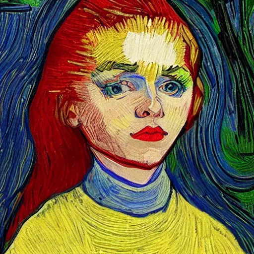 Prompt: potrait of a young girl that is half van gogh and half picasso