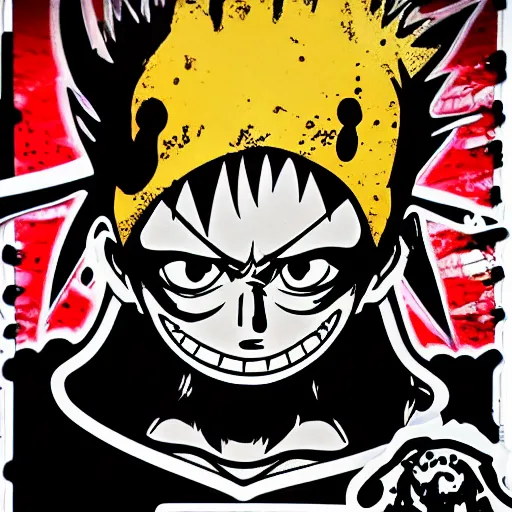 Image similar to die cut sticker, luffy gear 5, splatter paint