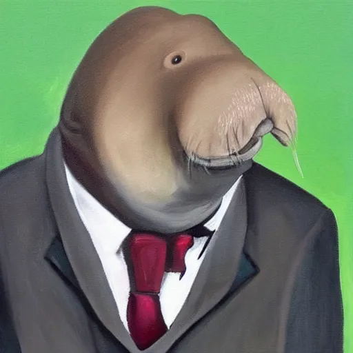 Image similar to masterful painting of a walrus in a suit