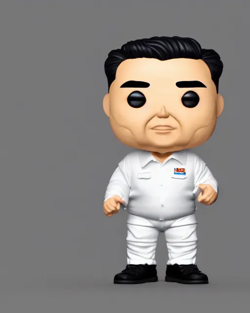 Image similar to full body 3d render of kim yong un as a funko pop, fat, studio lighting, white background, blender, trending on artstation, 8k, highly detailed