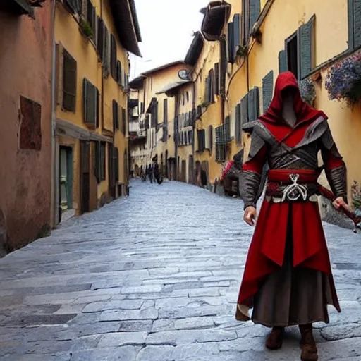 Prompt: ezio auditore da firenze spotted in real life, italy,