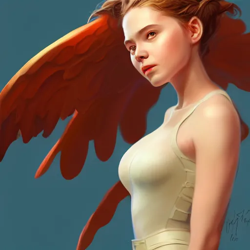 Prompt: 3 / 4 view of a portrait of a girl with wings with wings, confident pose, digital painting, artstation, concept art, smooth, sharp focus, illustration, trending on artstation, highly detailed, concept art, marvel comic, disney, pixar, trending on artstation h 6 4 0