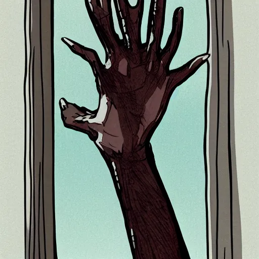 Image similar to a persons hand slamming on a window illustration trending on art station high quality creepy