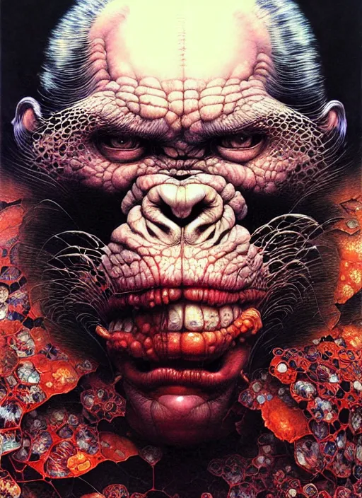 Prompt: detailed image of ape in formal suite by Ayami Kojima, Amano, Karol Bak, Greg Hildebrandt, and Mark Brooks, rich deep colors. Beksinski painting, part by Adrian Ghenie and Gerhard Richter. art by Takato Yamamoto. masterpiece . intricate artwork by Tooth Wu and wlop and beeple, greg rutkowski, very coherent symmetrical artwork, cinematic, hyper realism, high detail, octane render, unreal engine, 8k, Vibrant colors, Smooth gradients, High contrast, depth of field. by Katsuhiro Otomo, full body character drawing, inspired by Evangeleon, clean ink detailed line drawing, intricate detail, extremely detailed. painting by Arthur Rackham, Eugene de Blaas, Frederic Leighton