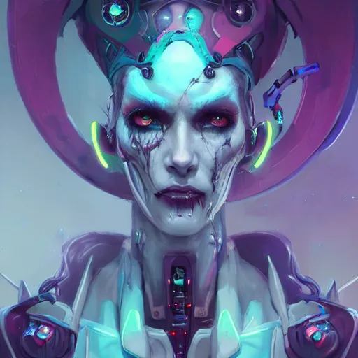 Prompt: a portrait of a beautiful demonic cybernetic queen of the undead, cyberpunk concept art by pete mohrbacher and wlop and artgerm and josan gonzales, digital art, highly detailed, intricate, sci-fi, sharp focus, Trending on Artstation HQ, deviantart, unreal engine 5, 4K UHD image