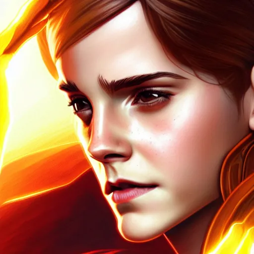 Image similar to beautiful Emma Watson as Kid Flash, western, closeup, D&D, fantasy, intricate, elegant, highly detailed, digital painting, artstation, concept art, matte, sharp focus, illustration, art by Artgerm and Greg Rutkowski and Alphonse Mucha