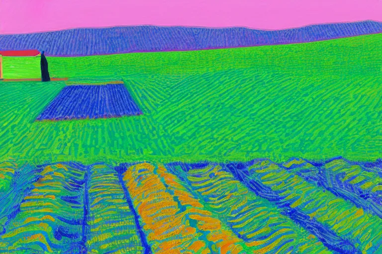 Image similar to dreaming from a new economy and a new financial system for high precision farming, painted by David Hockney, iPad-H 768