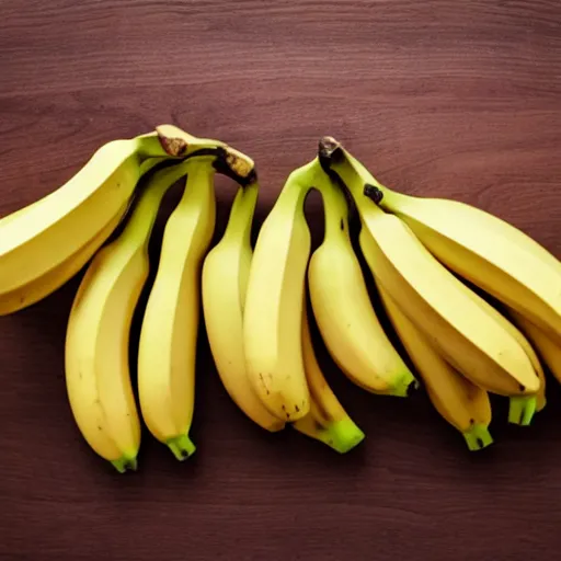 Prompt: a bunch of bananas sitting on top of a table