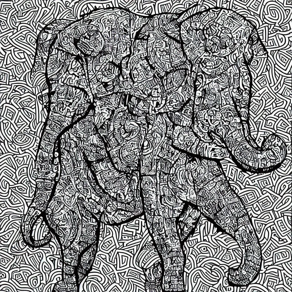 Image similar to block print cubist style vector elephant art