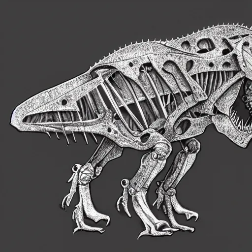 Image similar to anatomy of a t-rex made out of rusty gear, !pencil sketch!, digital art, award-winning