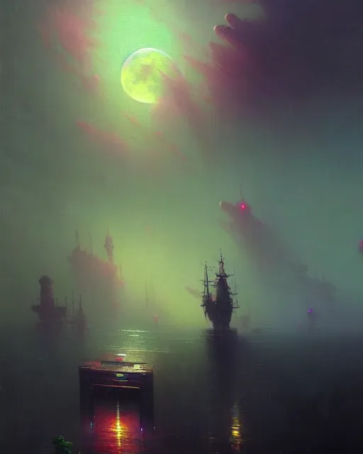 Image similar to a beautiful cyberpunk acrylic painting of a moon garden by Ivan Aivazovsky, trending on ArtStation, Beeple.