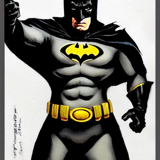 Prompt: an ultra - realistic painting of batman in the style of frank frazetta. 4 k. ultra - realistic. highly detailed. dark fantasy. epic lighting.