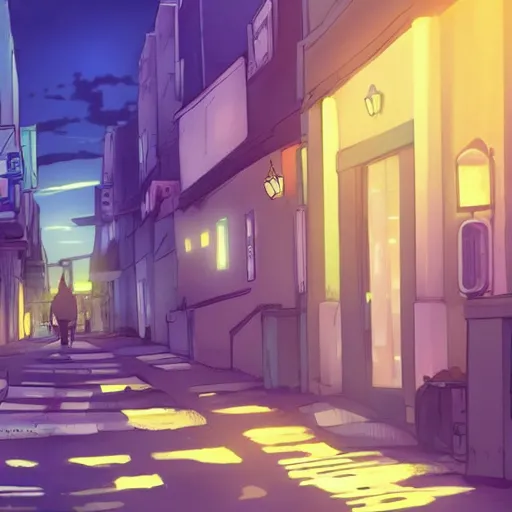 Prompt: a beautiful lonely street from an anime movie, romantic atmosphere, in the style of Tue Tue from ArtStation, digital art, 4k,