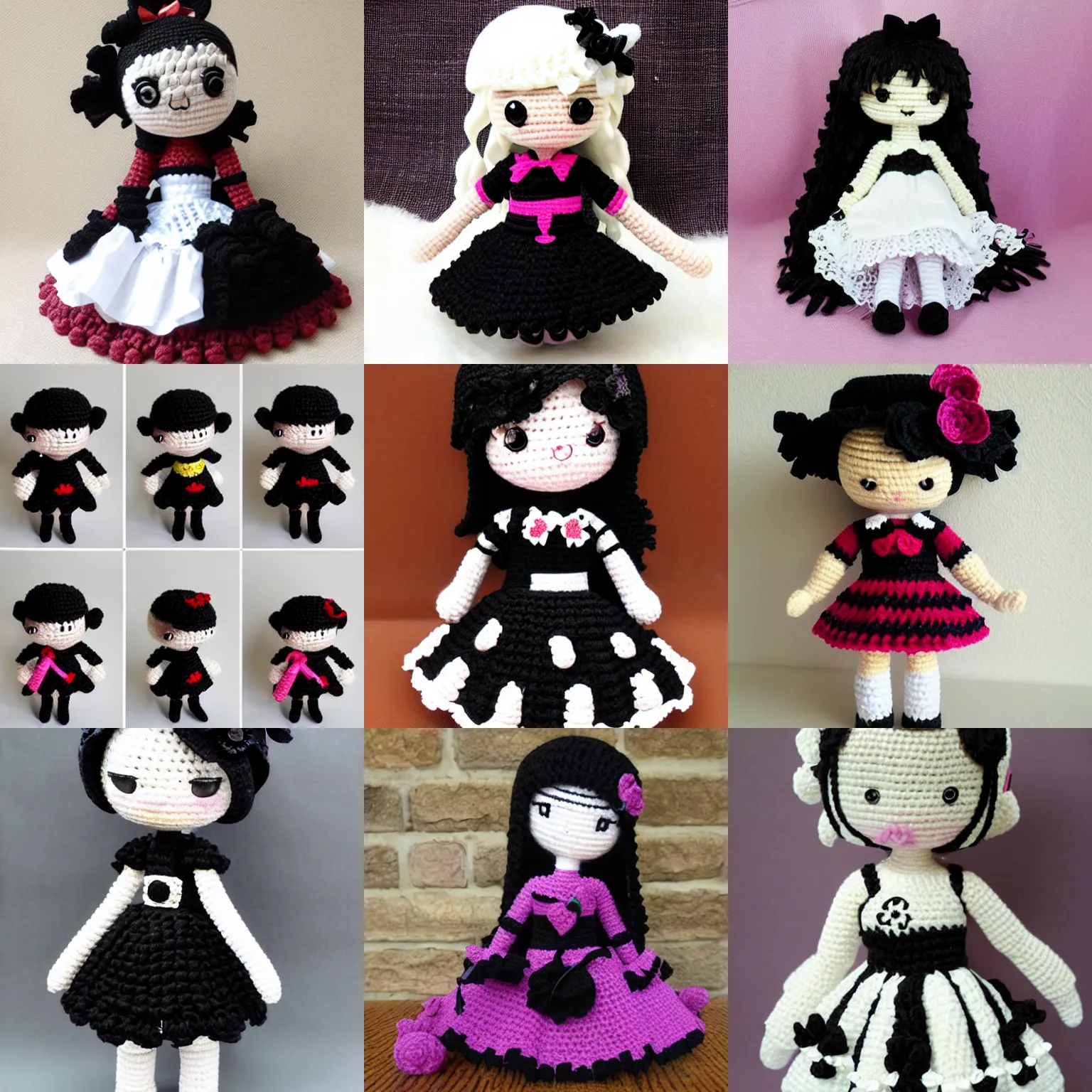 Prompt: amigurumi woman wearing gothic lolita dress